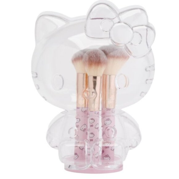 Sanrio Other - Hello Kitty Makeup Brush Set With Clear Kitty Holder & Pink Handles